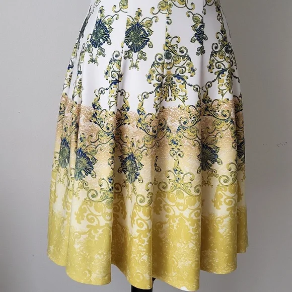 Julian Taylor Yellow & White A-line Midi Dress Size 12 - Picture 2 of 11